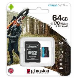 Карта памяти Kingston 64GB microSDXC Canvas Go Plus 170R A2 U3 V30 Card,с адаптером, SDCG3/64GB