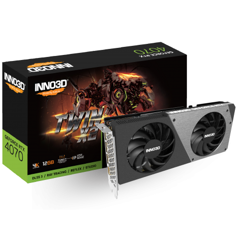 Видеокарта Inno3D GeForce RTX4070 Twin X2, 12G GDDR6X 192-bit HDMI 3xDP N40702-126X-185252N